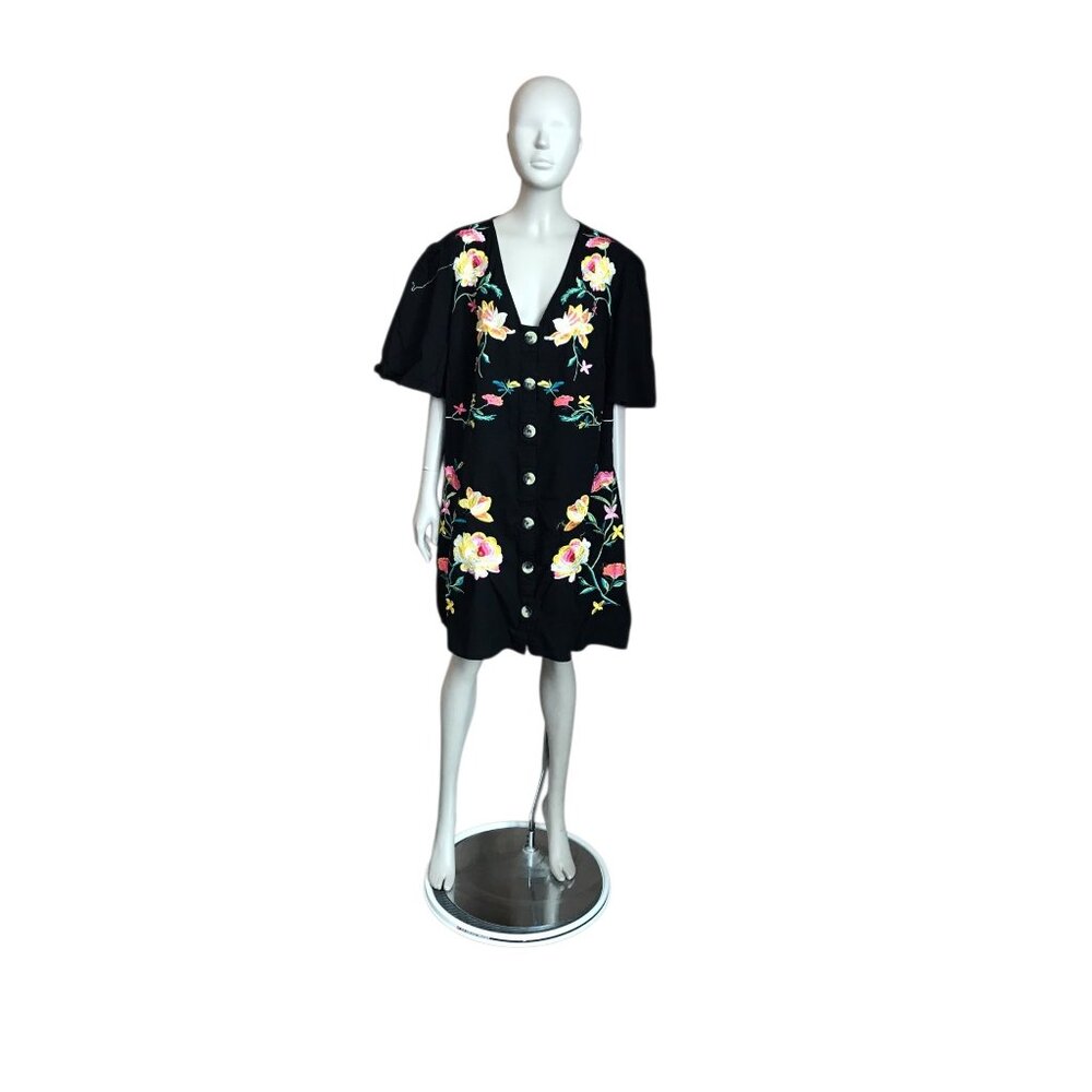 ASOS Black Flower Embroidered Short Sleeve Dress